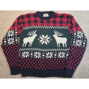 Sears Roebuck VTG Fair Isle Reindeer Christmas Grandpa Sweater Cotton Men's L